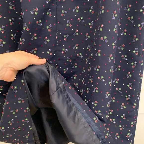 Vintage Navy Blue Art Deco Geometric Print High Waist Maxi Mod Anthro Skirt 14 - Picture 6 of 7